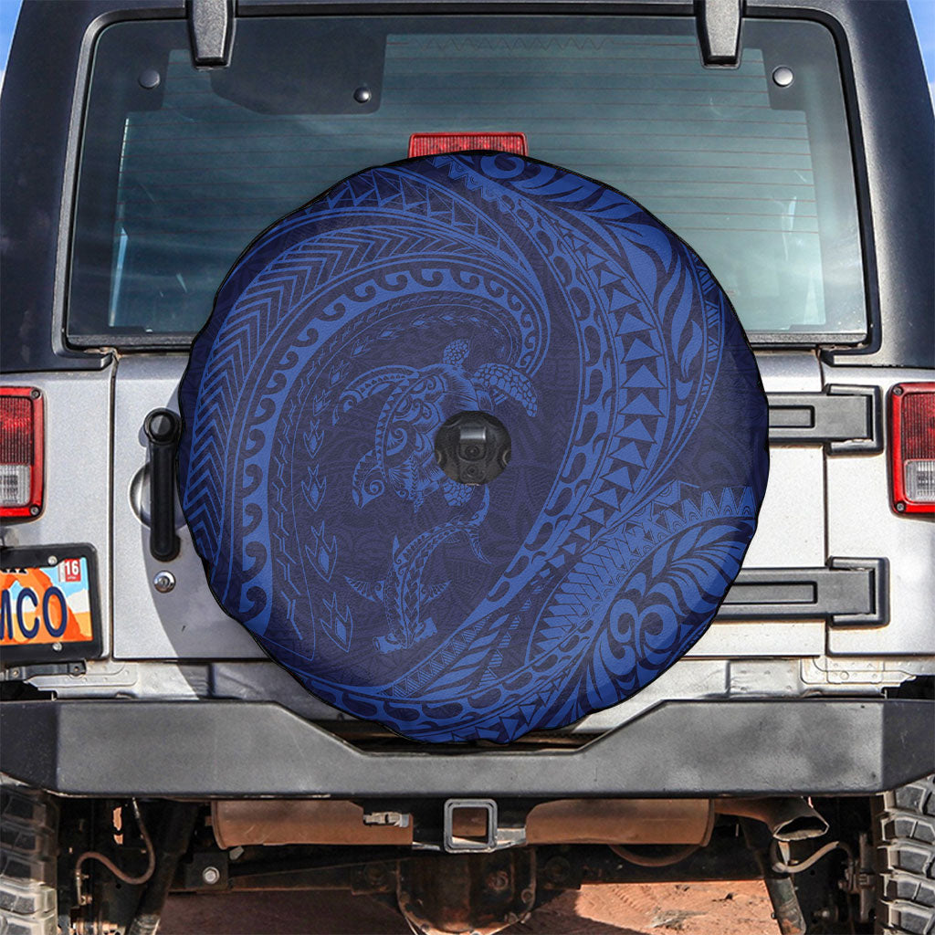 Hawaiian Turtle and Shark Spare Tire Cover Kakau Tribal with Polynesian Pattern Blue Color LT03 Blue - Polynesian Pride