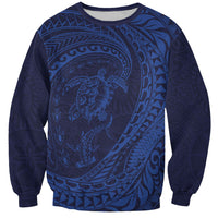 Hawaiian Turtle and Shark Sweatshirt Kakau Tribal with Polynesian Pattern Blue Color LT03 Unisex Blue - Polynesian Pride
