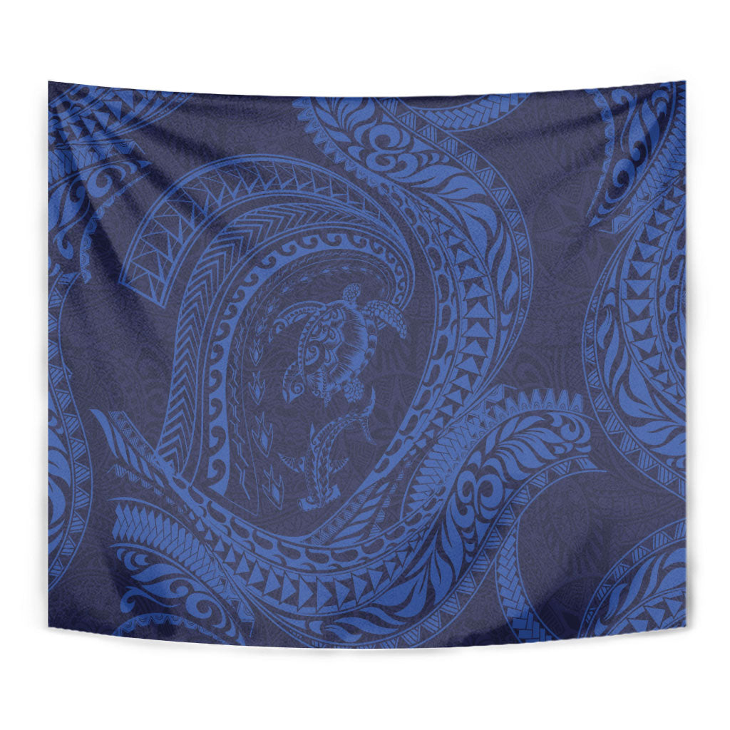 Hawaiian Turtle and Shark Tapestry Kakau Tribal with Polynesian Pattern Blue Color LT03 - Polynesian Pride