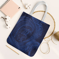 Hawaiian Turtle and Shark Tote Bag Kakau Tribal with Polynesian Pattern Blue Color LT03 White Strap One Size Blue - Polynesian Pride