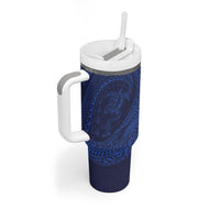 Hawaiian Turtle and Shark Tumbler With Handle Kakau Tribal with Polynesian Pattern Blue Color LT03 - Polynesian Pride