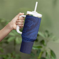 Hawaiian Turtle and Shark Tumbler With Handle Kakau Tribal with Polynesian Pattern Blue Color LT03 - Polynesian Pride