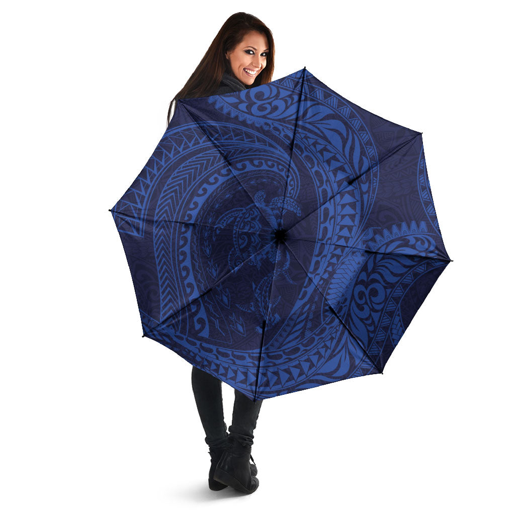 Hawaiian Turtle and Shark Umbrella Kakau Tribal with Polynesian Pattern Blue Color LT03 - Polynesian Pride