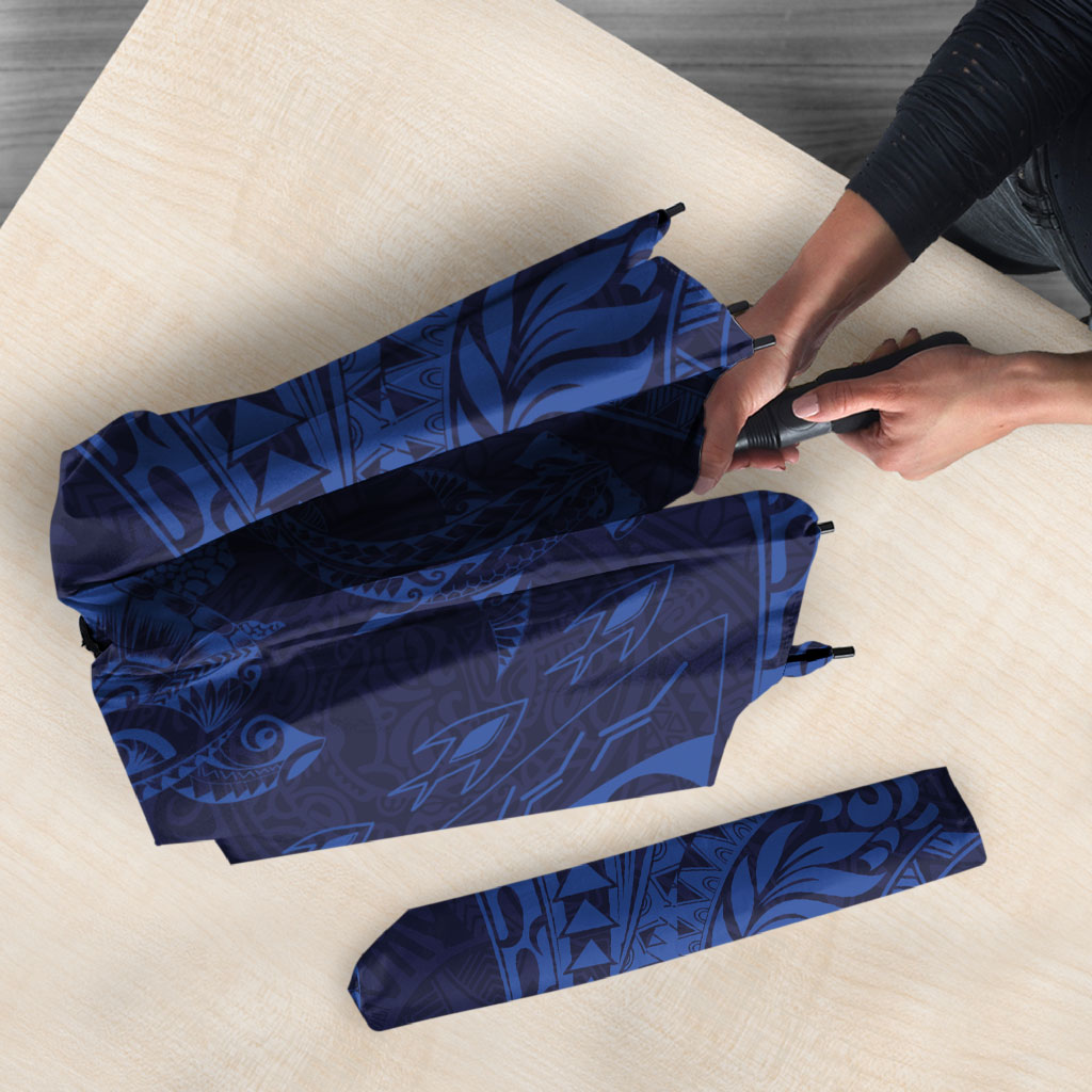 Hawaiian Turtle and Shark Umbrella Kakau Tribal with Polynesian Pattern Blue Color LT03 - Polynesian Pride