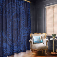 Hawaiian Turtle and Shark Window Curtain Kakau Tribal with Polynesian Pattern Blue Color LT03 - Polynesian Pride