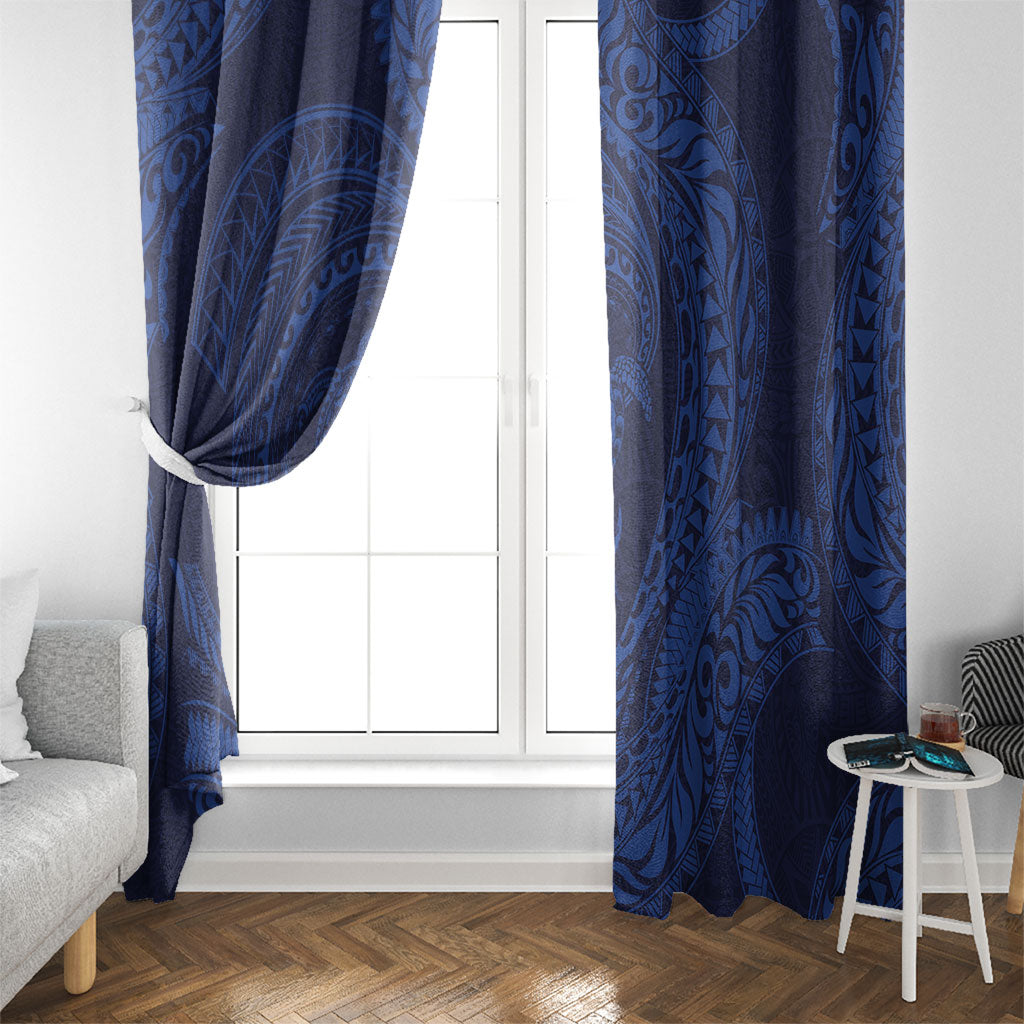 Hawaiian Turtle and Shark Window Curtain Kakau Tribal with Polynesian Pattern Blue Color LT03 - Polynesian Pride