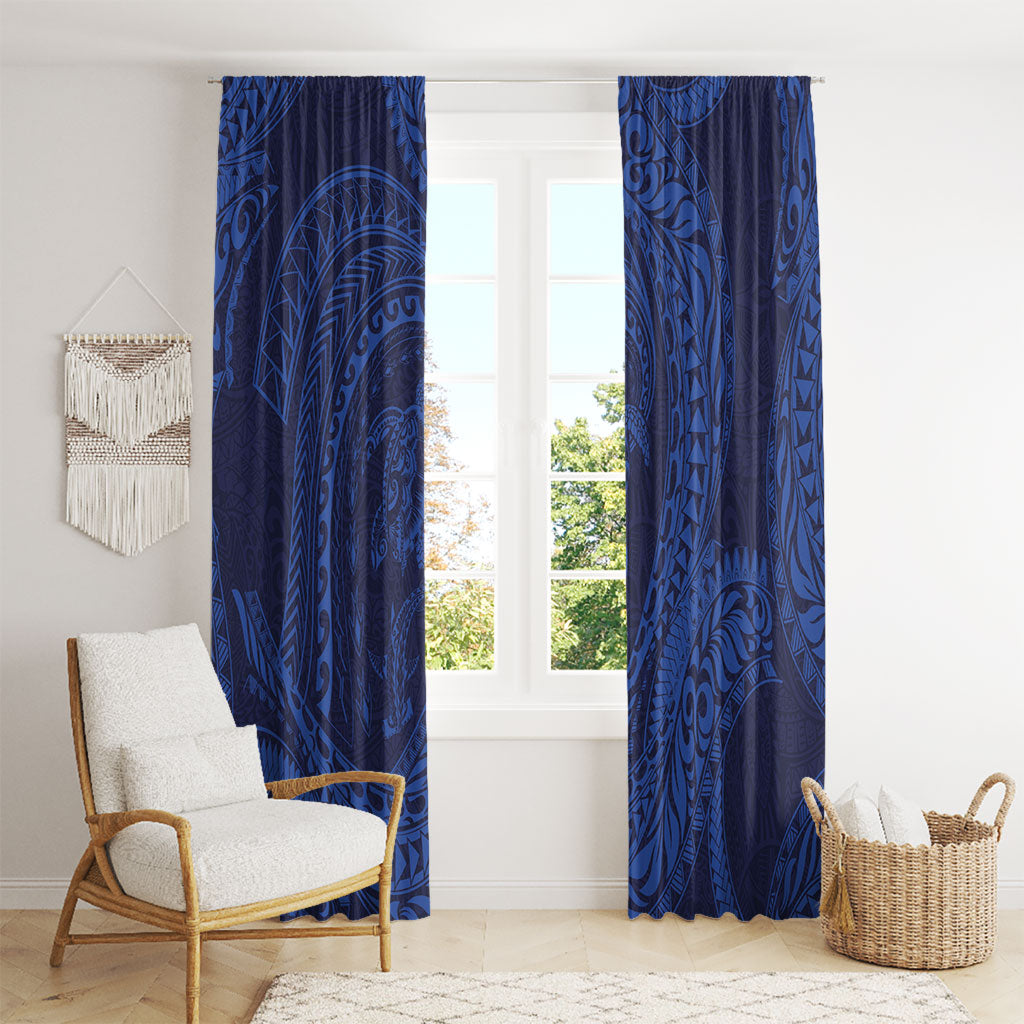 Hawaiian Turtle and Shark Window Curtain Kakau Tribal with Polynesian Pattern Blue Color LT03 - Polynesian Pride