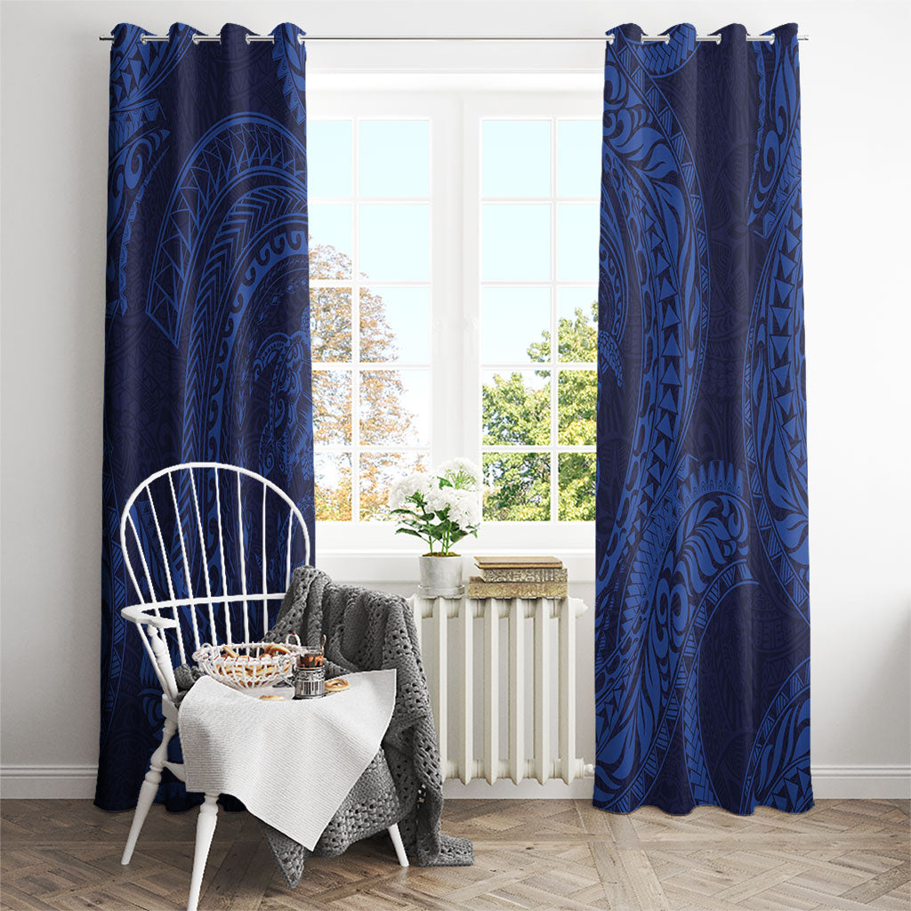 Hawaiian Turtle and Shark Window Curtain Kakau Tribal with Polynesian Pattern Blue Color LT03 - Polynesian Pride