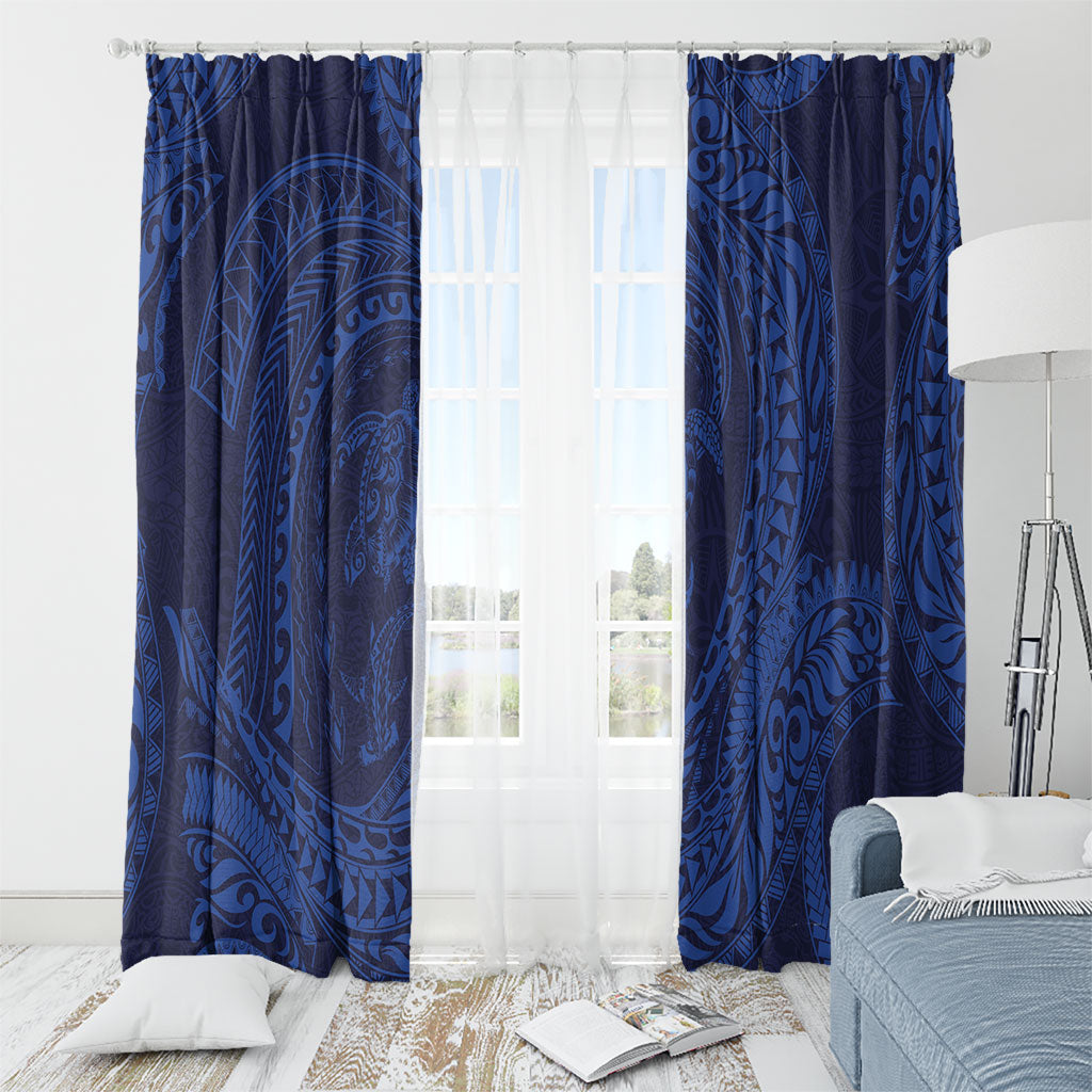 Hawaiian Turtle and Shark Window Curtain Kakau Tribal with Polynesian Pattern Blue Color LT03 - Polynesian Pride