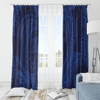 Hawaiian Turtle and Shark Window Curtain Kakau Tribal with Polynesian Pattern Blue Color LT03 - Polynesian Pride