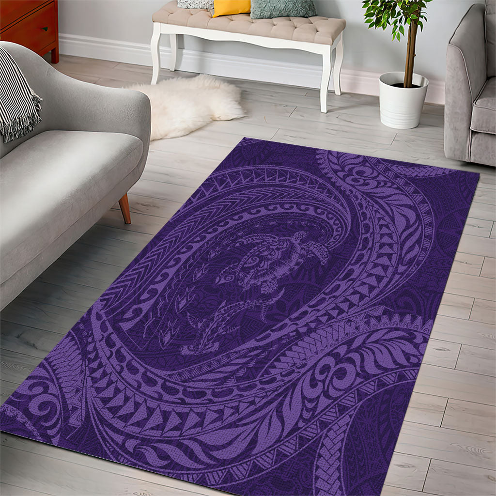 Hawaiian Turtle and Shark Area Rug Kakau Tribal with Polynesian Pattern Purple Color LT03 - Polynesian Pride