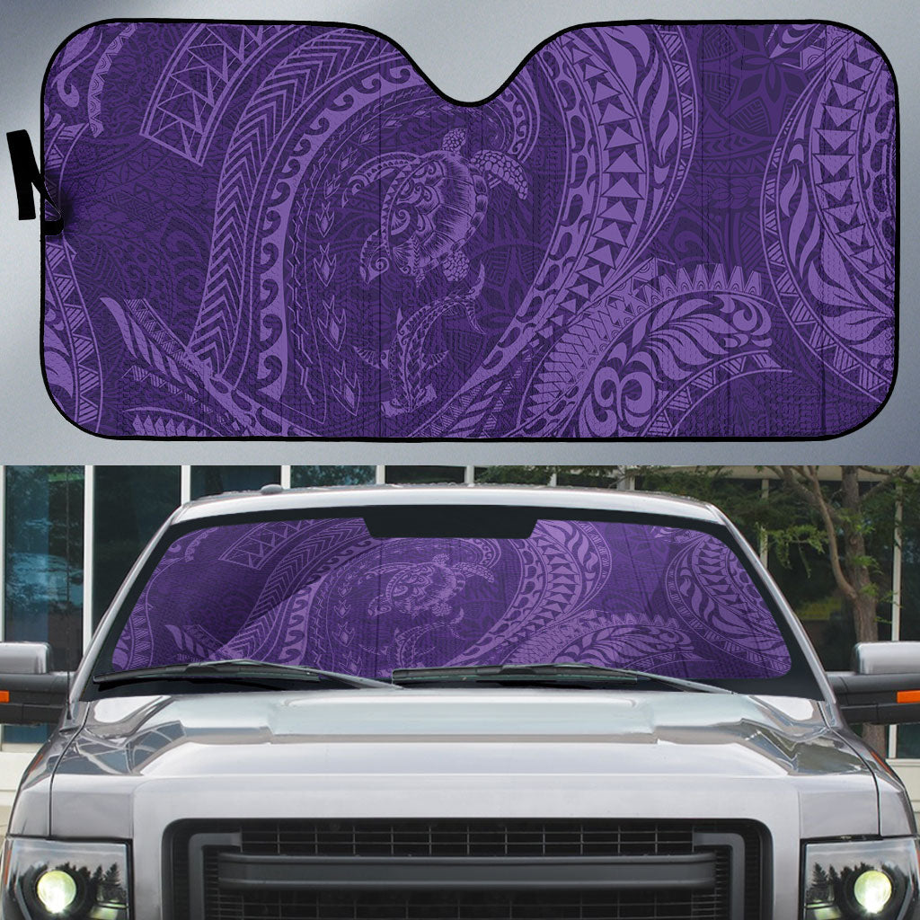 Hawaiian Turtle and Shark Auto Sun Shade Kakau Tribal with Polynesian Pattern Purple Color LT03 Purple - Polynesian Pride