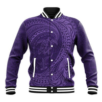 Hawaiian Turtle and Shark Baseball Jacket Kakau Tribal with Polynesian Pattern Purple Color LT03 Unisex Purple - Polynesian Pride