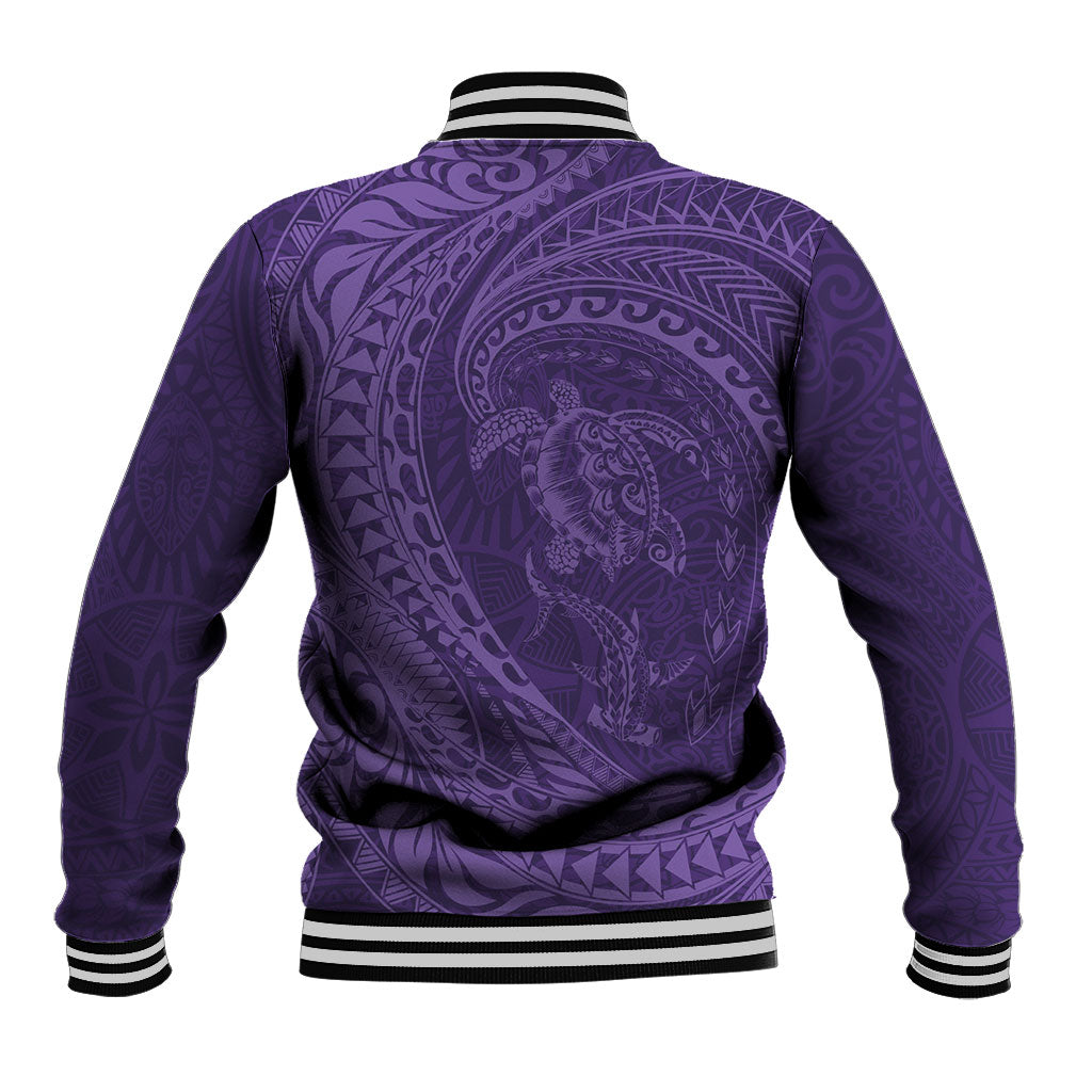 Hawaiian Turtle and Shark Baseball Jacket Kakau Tribal with Polynesian Pattern Purple Color LT03 - Polynesian Pride