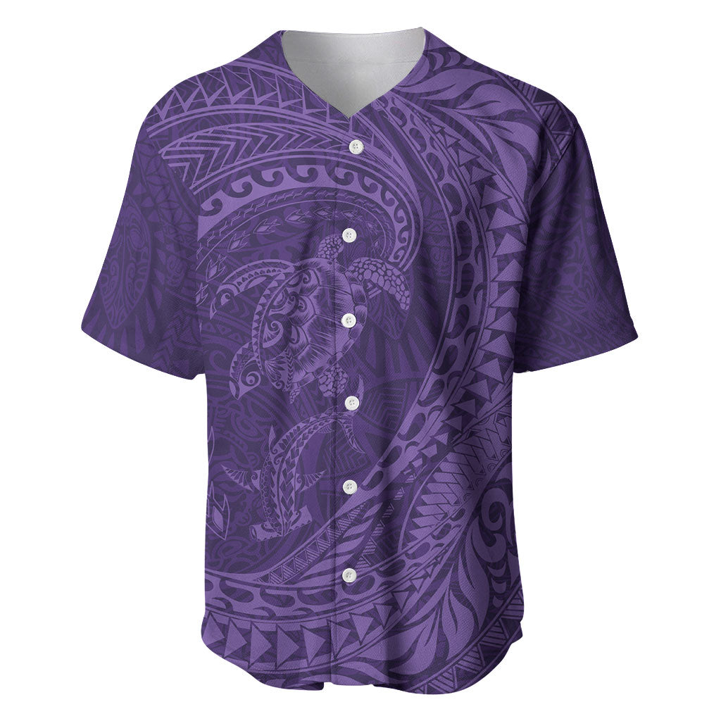 Hawaiian Turtle and Shark Baseball Jersey Kakau Tribal with Polynesian Pattern Purple Color LT03 Purple - Polynesian Pride