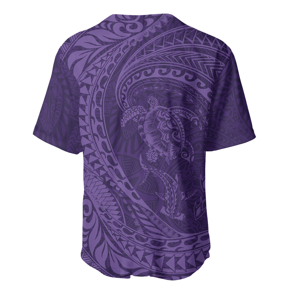 Hawaiian Turtle and Shark Baseball Jersey Kakau Tribal with Polynesian Pattern Purple Color LT03 - Polynesian Pride