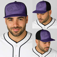 Hawaiian Turtle and Shark Baseball Net Cap Kakau Tribal with Polynesian Pattern Purple Color