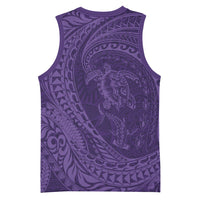 Hawaiian Turtle and Shark Basketball Jersey Kakau Tribal with Polynesian Pattern Purple Color LT03 - Polynesian Pride