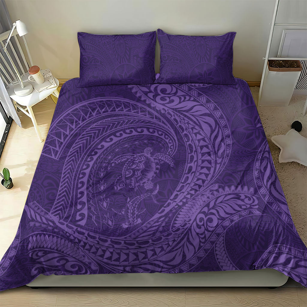 Hawaiian Turtle and Shark Bedding Set Kakau Tribal with Polynesian Pattern Purple Color LT03 - Polynesian Pride