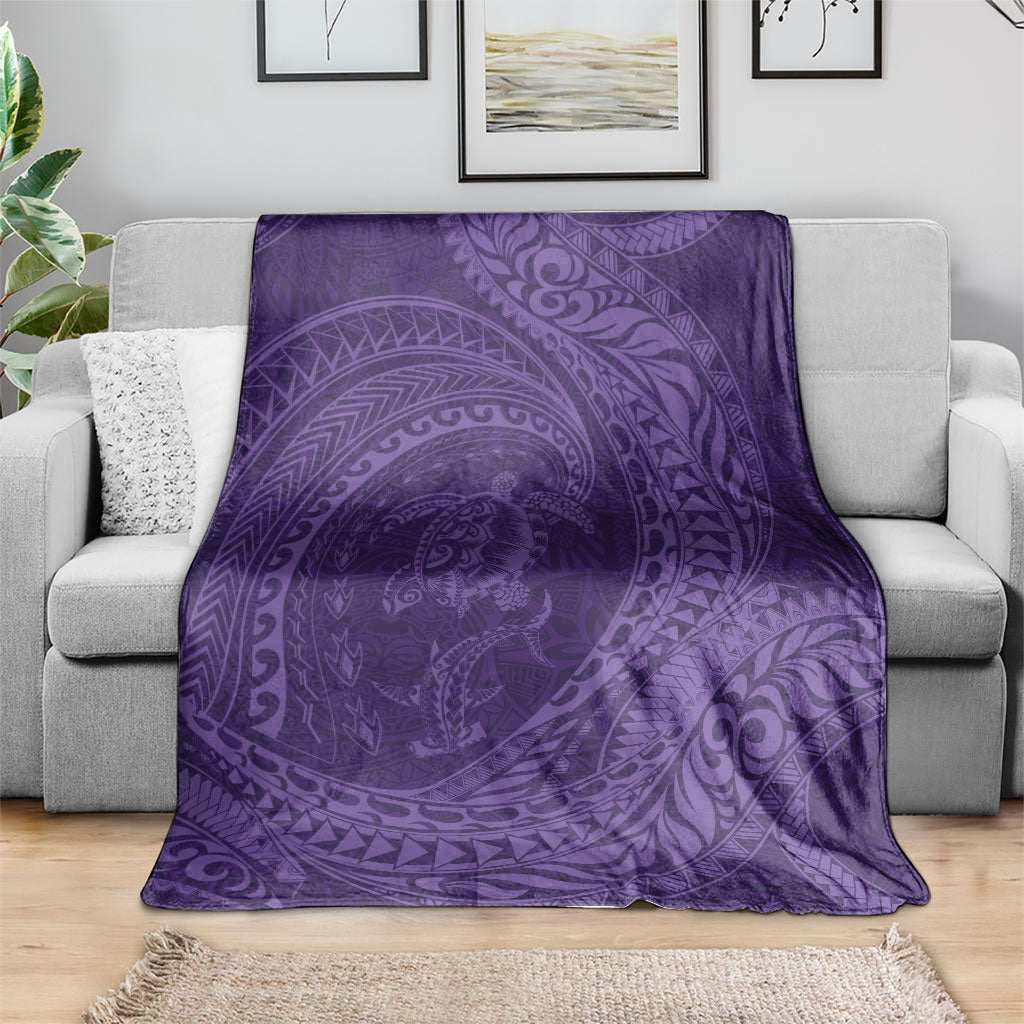 Hawaiian Turtle and Shark Blanket Kakau Tribal with Polynesian Pattern Purple Color LT03 - Polynesian Pride
