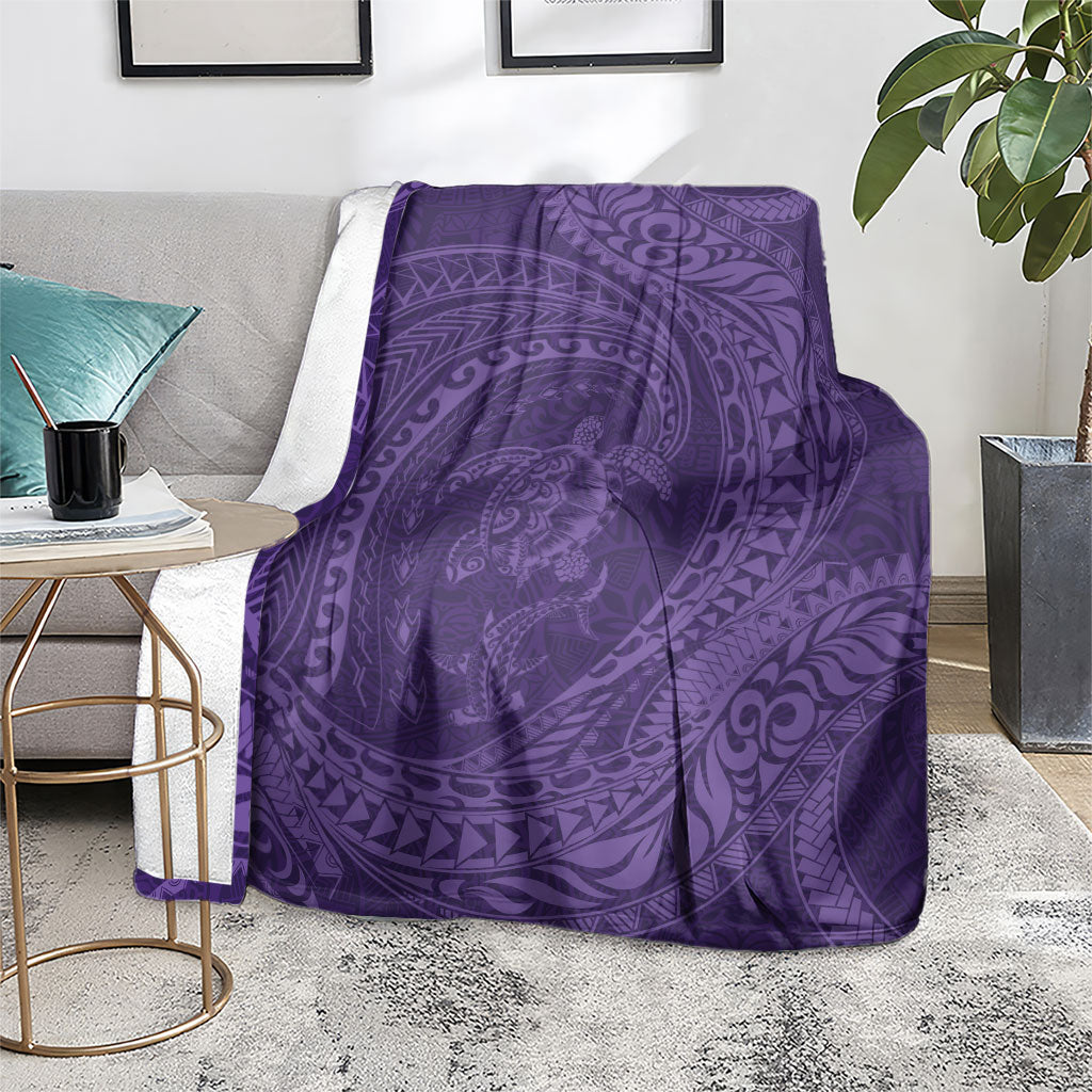Hawaiian Turtle and Shark Blanket Kakau Tribal with Polynesian Pattern Purple Color LT03 - Polynesian Pride