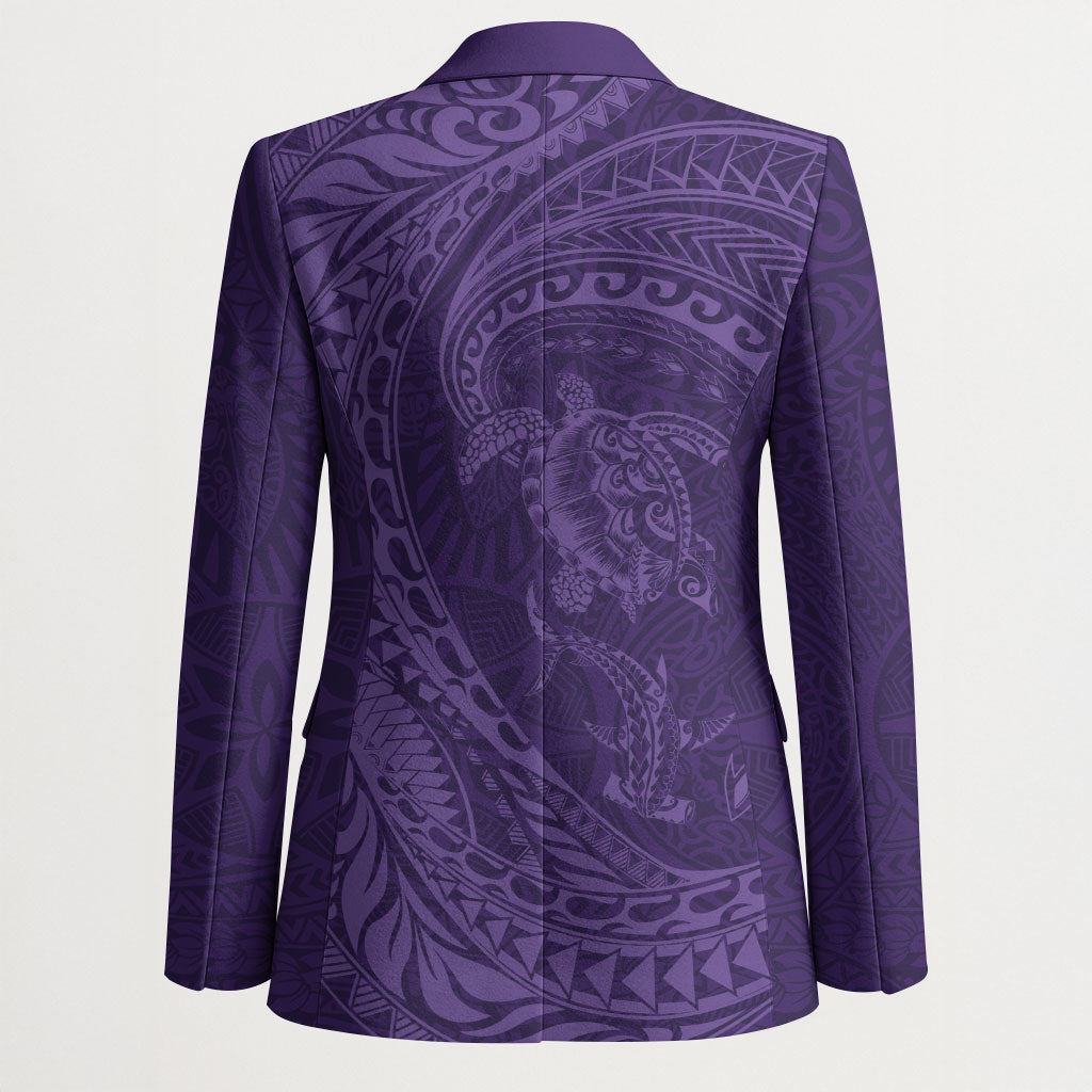 Hawaiian Turtle and Shark Blazer Kakau Tribal with Polynesian Pattern Purple Color LT03 - Polynesian Pride