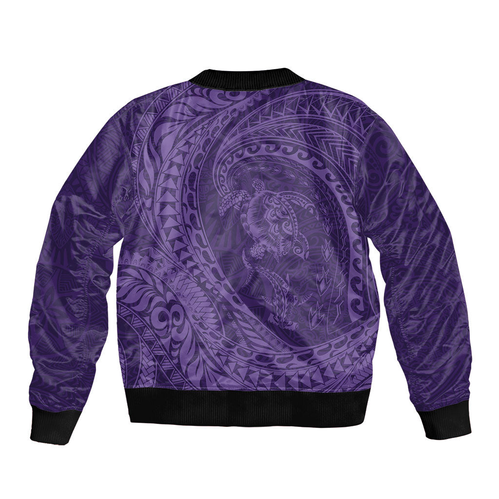 Hawaiian Turtle and Shark Bomber Jacket Kakau Tribal with Polynesian Pattern Purple Color LT03 - Polynesian Pride