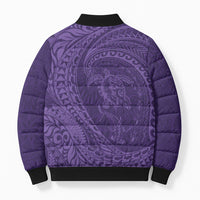 Hawaiian Turtle and Shark Bomber Puffer Jacket Kakau Tribal with Polynesian Pattern Purple Color LT03 - Polynesian Pride