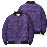 Hawaiian Turtle and Shark Bomber Puffer Jacket Kakau Tribal with Polynesian Pattern Purple Color LT03 - Polynesian Pride
