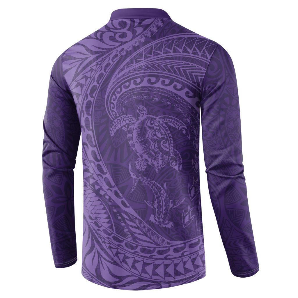 Hawaiian Turtle and Shark Button Sweatshirt Kakau Tribal with Polynesian Pattern Purple Color LT03 - Polynesian Pride