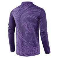 Hawaiian Turtle and Shark Button Sweatshirt Kakau Tribal with Polynesian Pattern Purple Color LT03 - Polynesian Pride