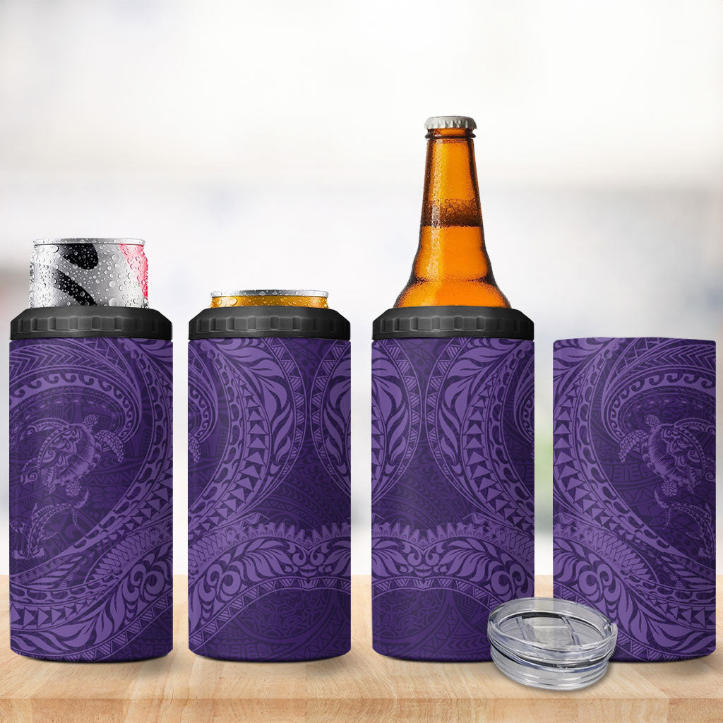 Hawaiian Turtle and Shark 4 in 1 Can Cooler Tumbler Kakau Tribal with Polynesian Pattern Purple Color LT03 - Polynesian Pride