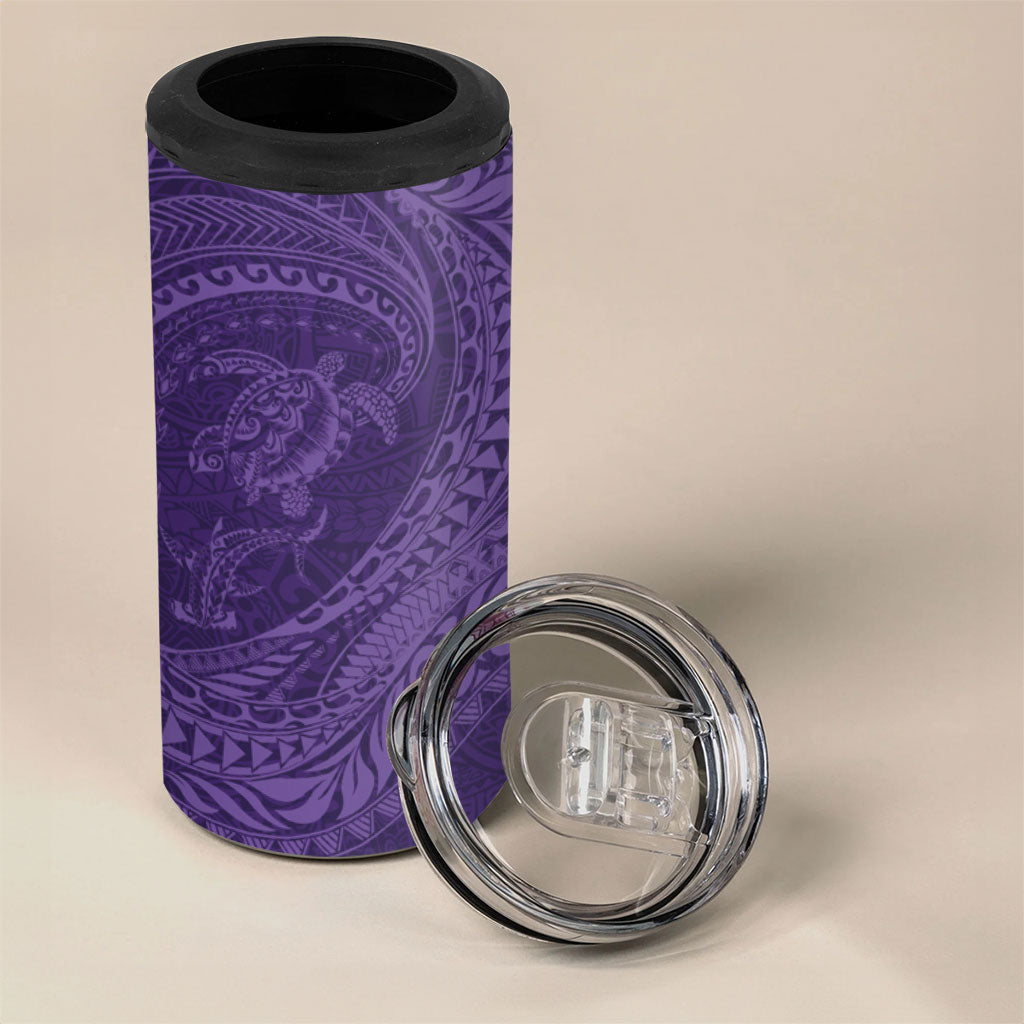 Hawaiian Turtle and Shark 4 in 1 Can Cooler Tumbler Kakau Tribal with Polynesian Pattern Purple Color LT03 - Polynesian Pride