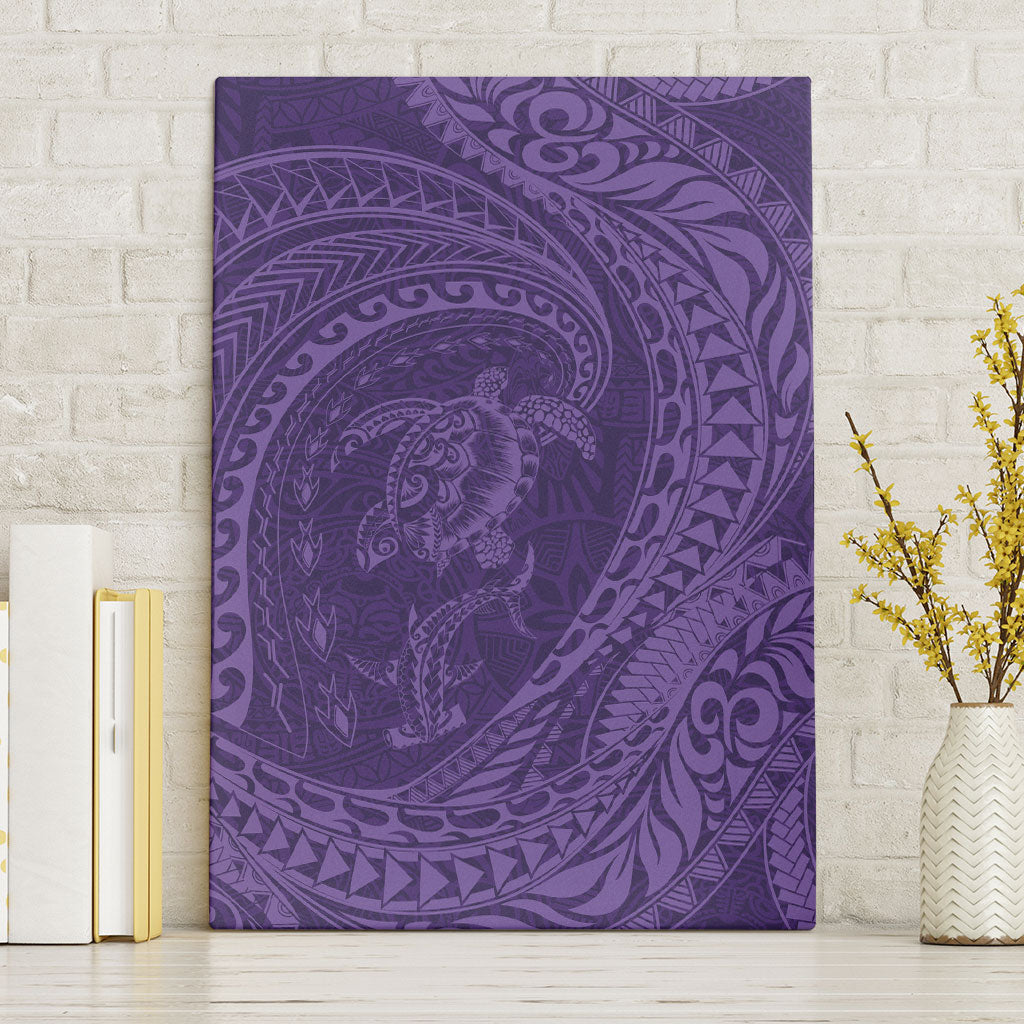 Hawaiian Turtle and Shark Canvas Wall Art Kakau Tribal with Polynesian Pattern Purple Color LT03 Without Frame Purple - Polynesian Pride