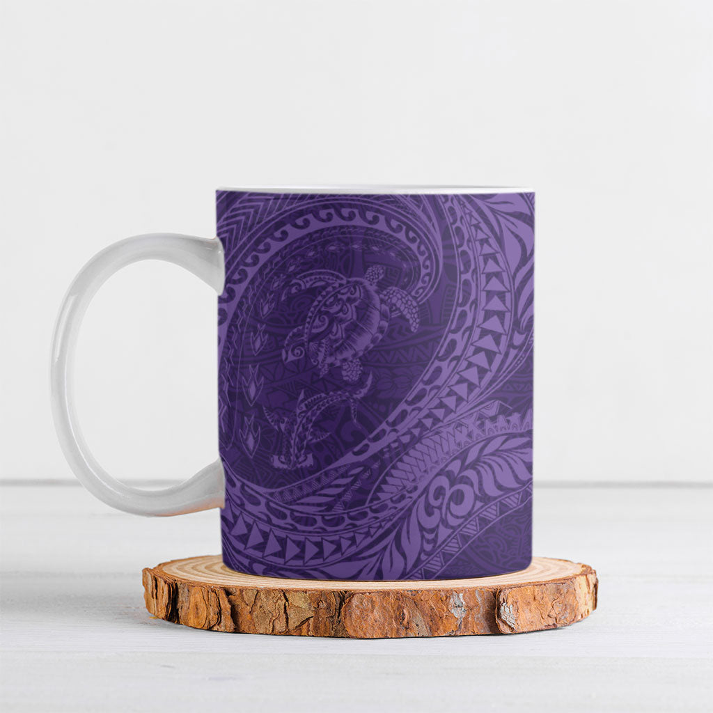 Hawaiian Turtle and Shark Ceramic Mug Kakau Tribal with Polynesian Pattern Purple Color LT03 Purple - Polynesian Pride