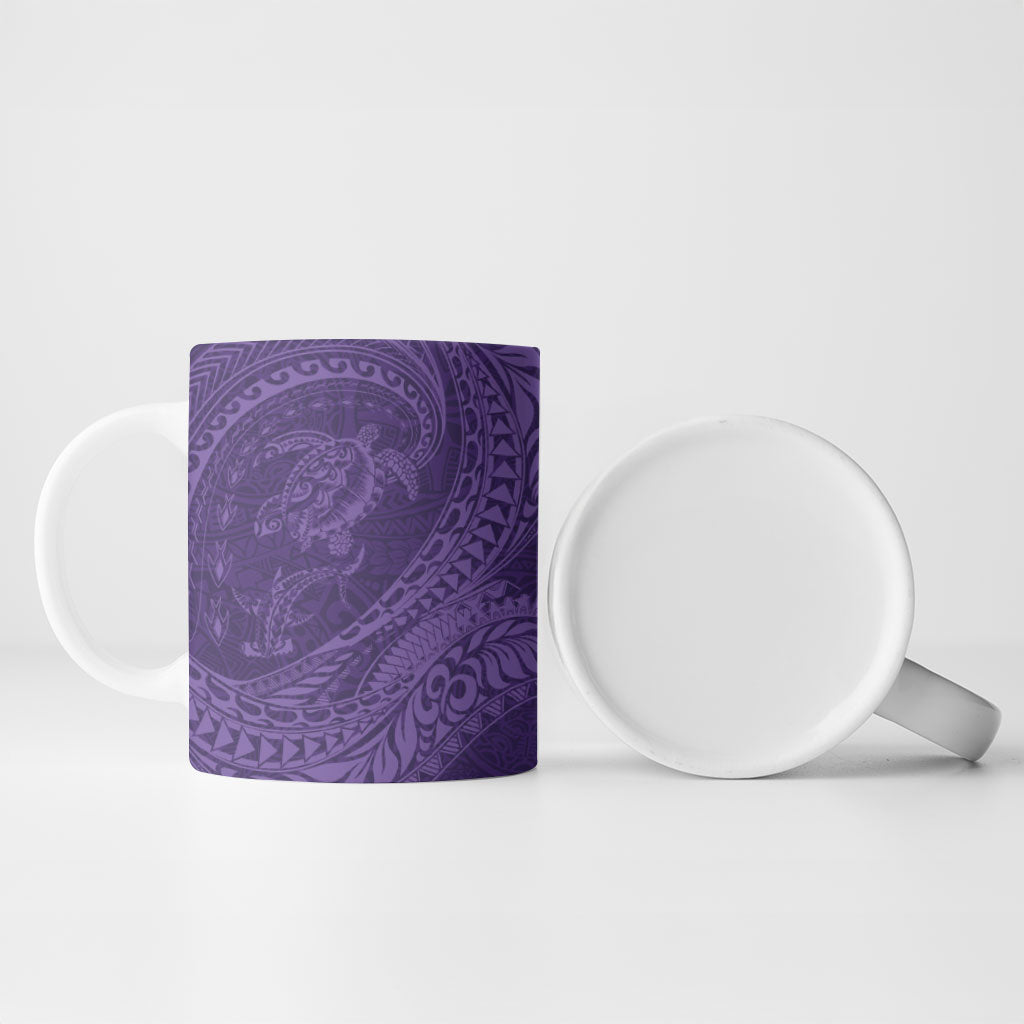 Hawaiian Turtle and Shark Ceramic Mug Kakau Tribal with Polynesian Pattern Purple Color LT03 - Polynesian Pride