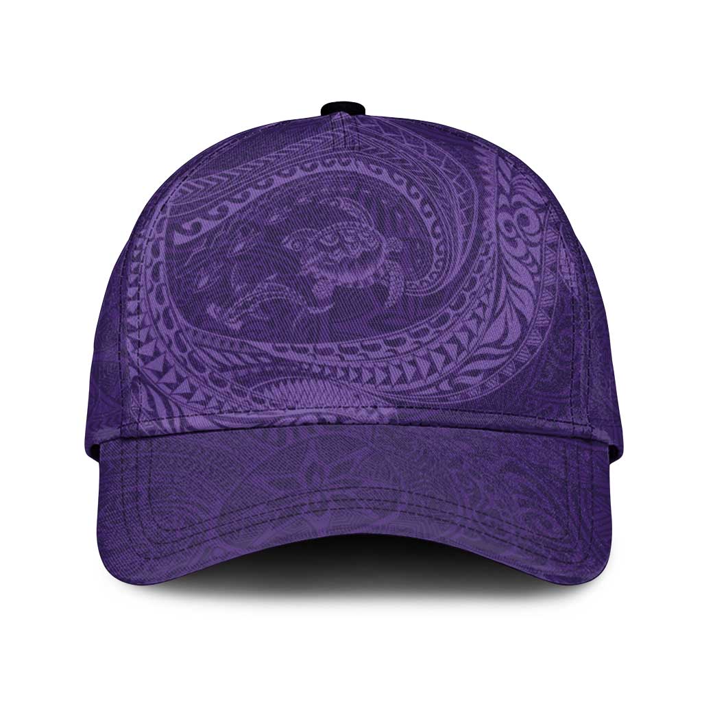 Hawaiian Turtle and Shark Classic Cap Kakau Tribal with Polynesian Pattern Purple Color
