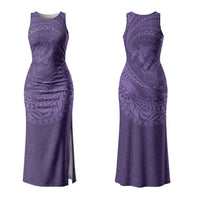 Hawaiian Turtle and Shark Couples Matching Tank Maxi Dress and Long Sleeve Button Shirt Kakau Tribal with Polynesian Pattern Purple Color LT03 - Polynesian Pride
