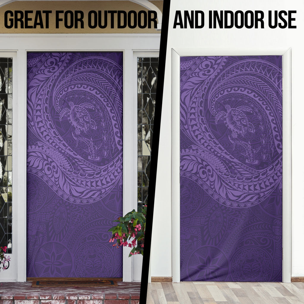 Hawaiian Turtle and Shark Door Cover Kakau Tribal with Polynesian Pattern Purple Color LT03 - Polynesian Pride