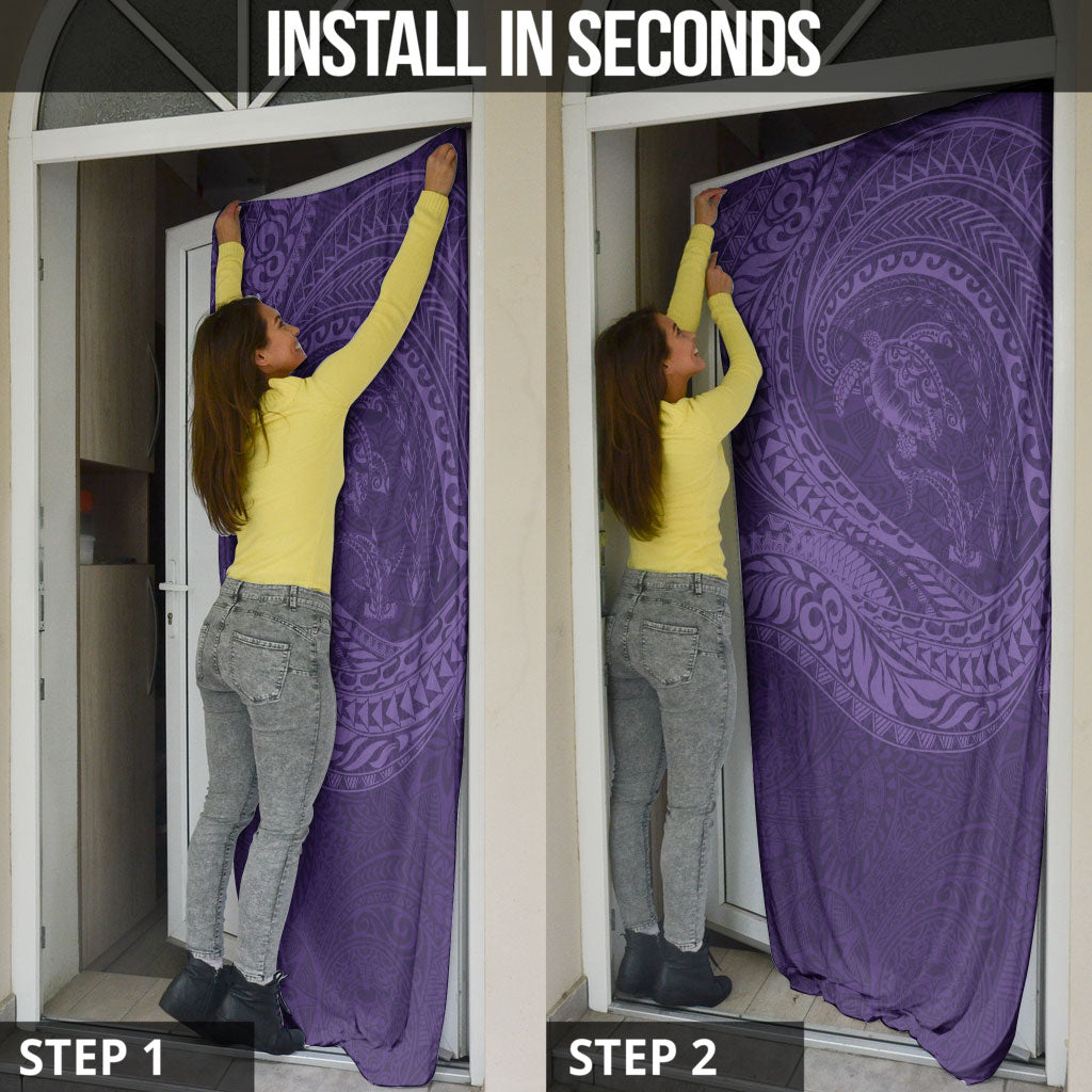 Hawaiian Turtle and Shark Door Cover Kakau Tribal with Polynesian Pattern Purple Color LT03 - Polynesian Pride
