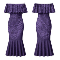 Hawaiian Turtle and Shark Family Matching Mermaid Dress and Hawaiian Shirt Kakau Tribal with Polynesian Pattern Purple Color LT03 Mom's Dress Purple - Polynesian Pride