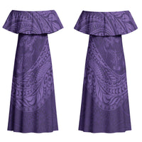 Hawaiian Turtle and Shark Family Matching Off Shoulder Maxi Dress and Hawaiian Shirt Kakau Tribal with Polynesian Pattern Purple Color LT03 Mom's Dress Purple - Polynesian Pride