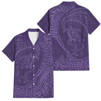 Hawaiian Turtle and Shark Family Matching Off Shoulder Short Dress and Hawaiian Shirt Kakau Tribal with Polynesian Pattern Purple Color LT03 Dad's Shirt - Short Sleeve Purple - Polynesian Pride