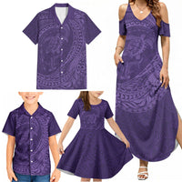 Hawaiian Turtle and Shark Family Matching Summer Maxi Dress and Hawaiian Shirt Kakau Tribal with Polynesian Pattern Purple Color LT03 - Polynesian Pride
