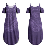 Hawaiian Turtle and Shark Family Matching Summer Maxi Dress and Hawaiian Shirt Kakau Tribal with Polynesian Pattern Purple Color LT03 Mom's Dress Purple - Polynesian Pride