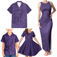 Hawaiian Turtle and Shark Family Matching Tank Maxi Dress and Hawaiian Shirt Kakau Tribal with Polynesian Pattern Purple Color LT03 - Polynesian Pride