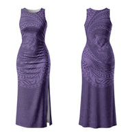 Hawaiian Turtle and Shark Family Matching Tank Maxi Dress and Hawaiian Shirt Kakau Tribal with Polynesian Pattern Purple Color LT03 Mom's Dress Purple - Polynesian Pride