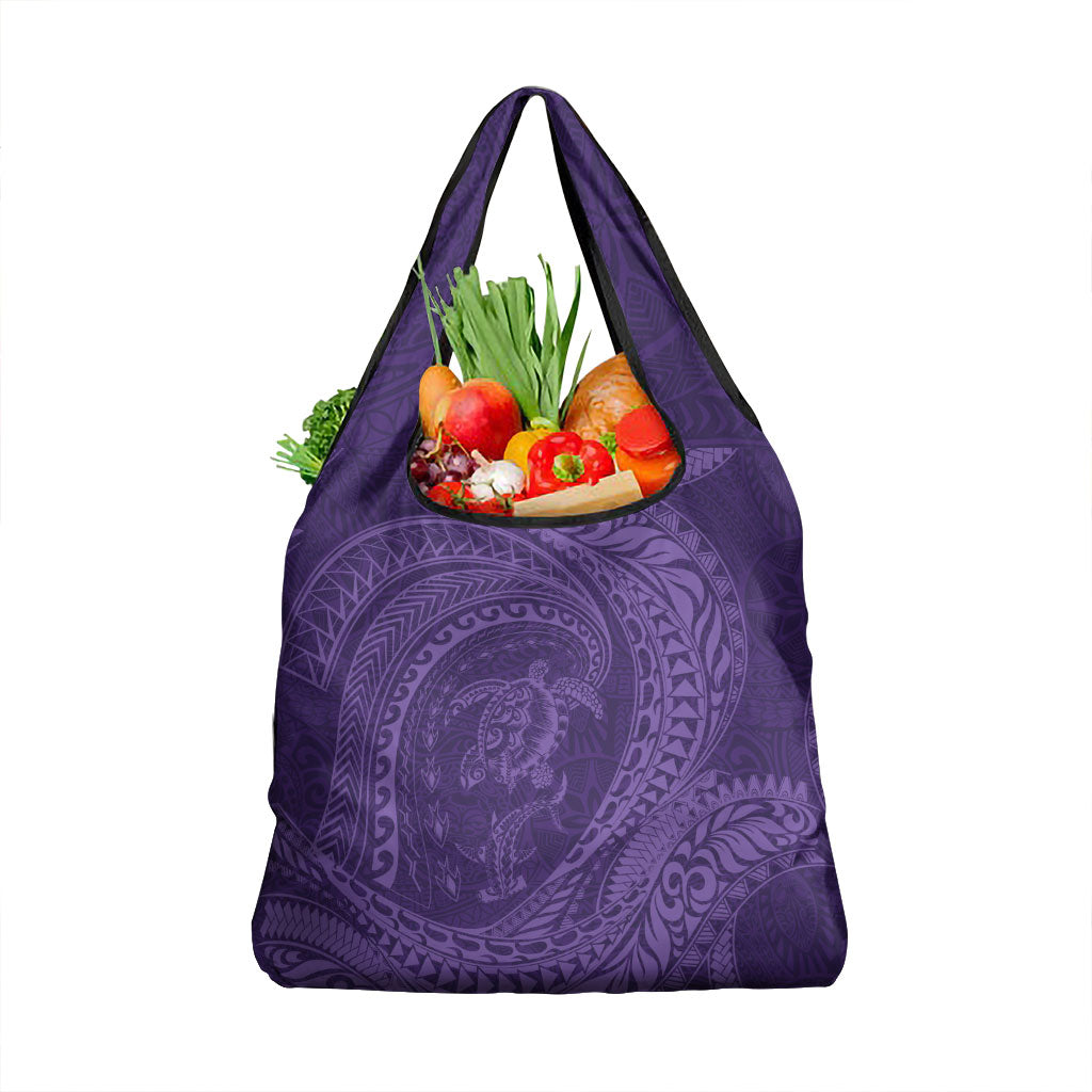Hawaiian Turtle and Shark Grocery Bag Kakau Tribal with Polynesian Pattern Purple Color LT03 1-pack One Size Purple - Polynesian Pride