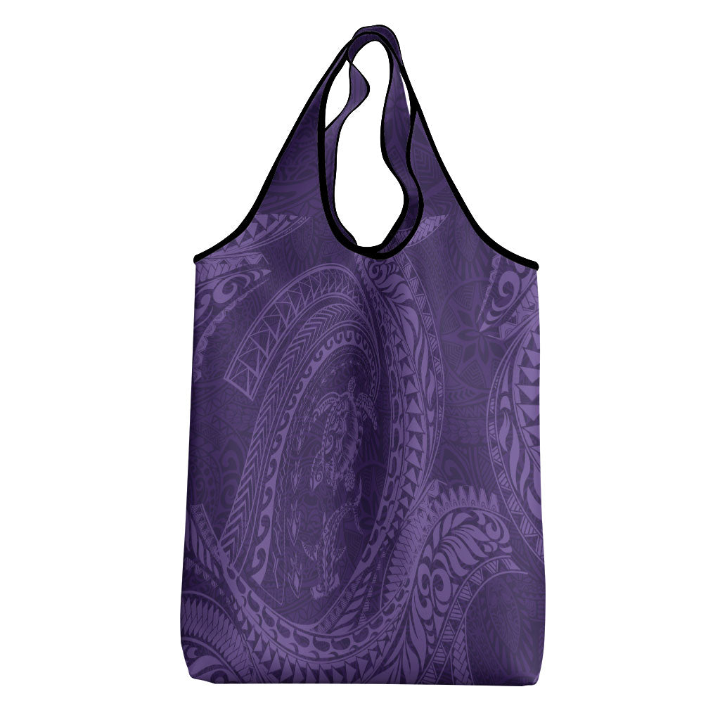 Hawaiian Turtle and Shark Grocery Bag Kakau Tribal with Polynesian Pattern Purple Color LT03 - Polynesian Pride