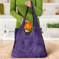 Hawaiian Turtle and Shark Grocery Bag Kakau Tribal with Polynesian Pattern Purple Color LT03 - Polynesian Pride